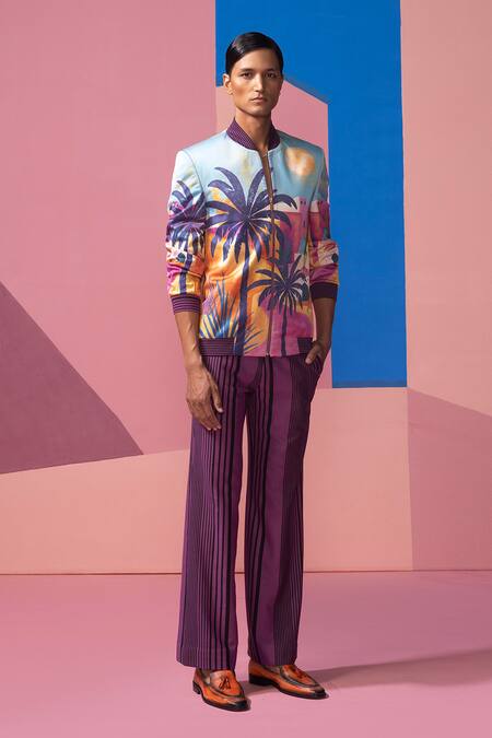 Buy Nautanky Purple Satin Sunlight In The Desert Bomber Jacket Set Online at Aza Fashions Buy_Nautanky_Purple Satin Sunlight In The Desert Bomber Jacket Set _Online_at_Aza_Fashions