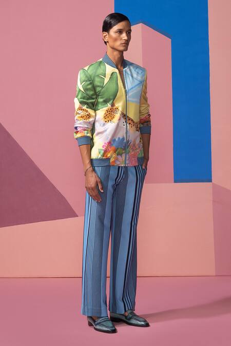 Buy Nautanky Multi Color Satin Bomber Jacket And Pant Set Online at Aza Fashions Buy_Nautanky_Multi Color Satin Bomber Jacket And Pant Set _Online_at_Aza_Fashions