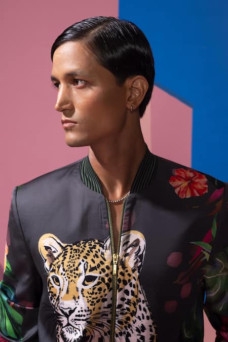 Nautanky_Multi Color Satin Embroidery Floral Print Bomber Jacket And Pant Set _Online_at_Aza_Fashions