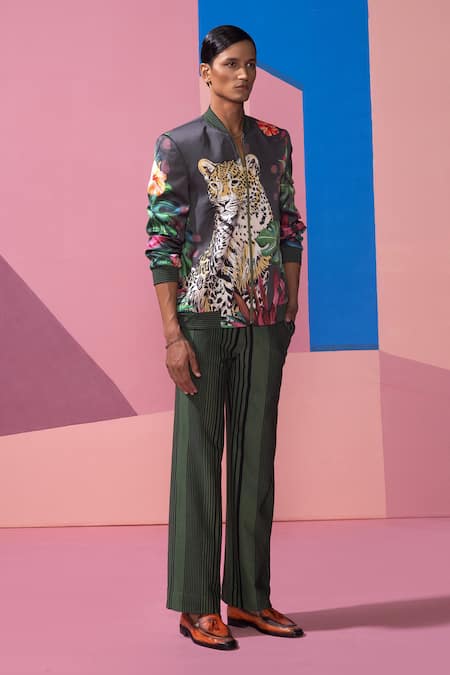 Buy_Nautanky_Multi Color Satin Embroidery Floral Print Bomber Jacket And Pant Set _Online_at_Aza_Fashions