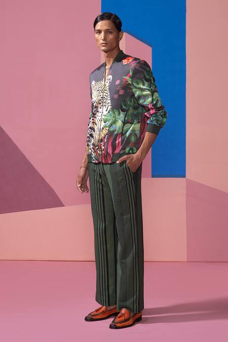 Shop_Nautanky_Multi Color Satin Embroidery Floral Print Bomber Jacket And Pant Set _Online_at_Aza_Fashions