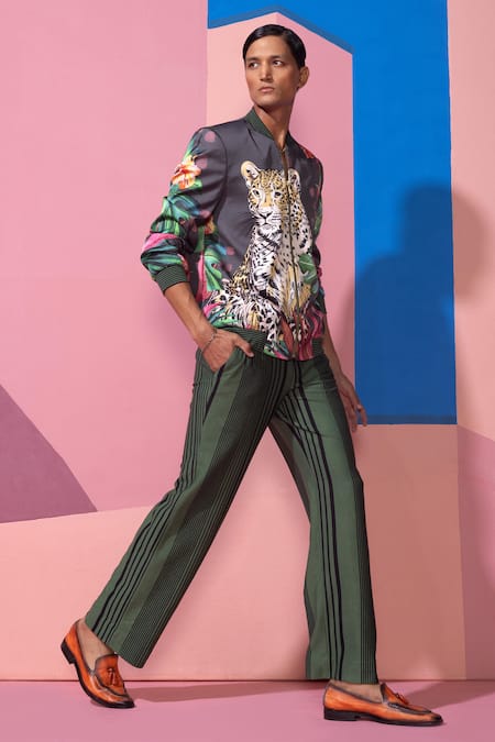 Buy_Nautanky_Multi Color Satin Embroidery Floral Print Bomber Jacket And Pant Set 