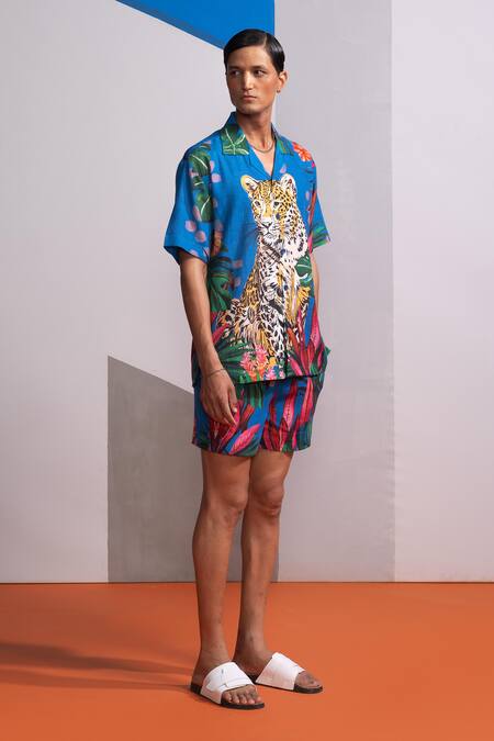 Buy_Nautanky_Blue Cotton, Linen Mediterranean Shirt And Shorts Set _Online_at_Aza_Fashions