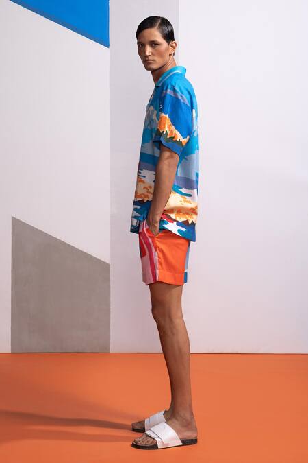 Nautanky Multi Color Cotton, Linen Beach House Shirt And Shorts Set at Aza Fashions Nautanky_Multi Color Cotton, Linen Beach House Shirt And Shorts Set _at_Aza_Fashions