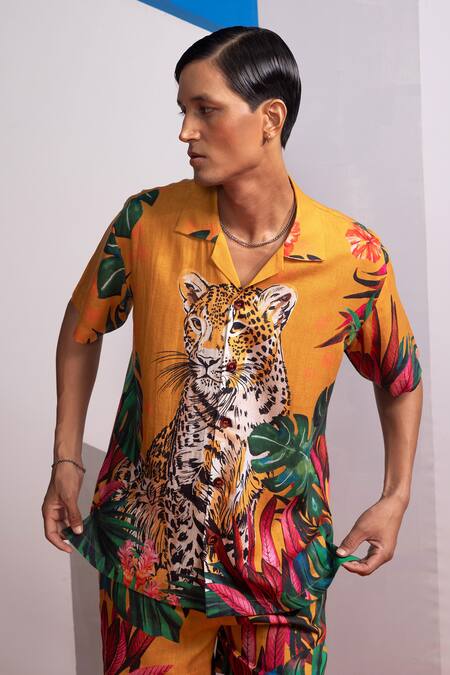 Buy_Nautanky_Mustard Cotton, Linen Feral Flora Shirt And Shorts Set _Online_at_Aza_Fashions