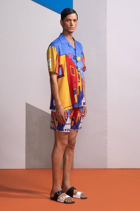 Buy Nautanky Multi Color Cotton, Linen China Town Shirt With Shorts Online at Aza Fashions Buy_Nautanky_Multi Color Cotton, Linen China Town Shirt With Shorts _Online_at_Aza_Fashions