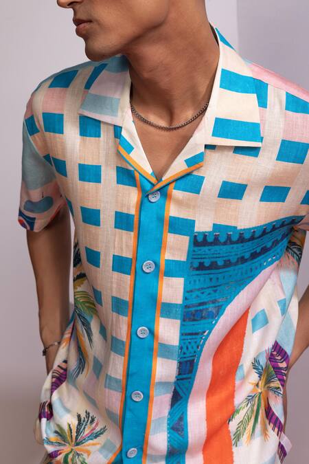 Nautanky_Beige Cotton, Linen Dome Gateway Shirt And Shorts Set _Online_at_Aza_Fashions