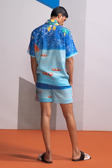 Nautanky Lemons & Boats Shirt with Shorts Set 