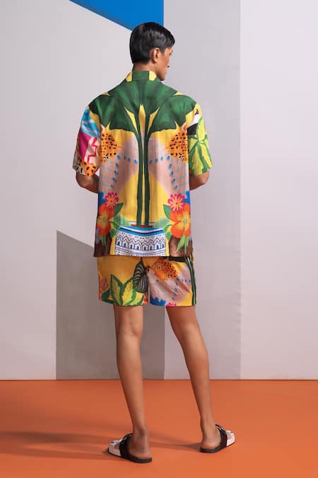 Nautanky Multicolor Cotton Linen Shirt & Shorts Set 