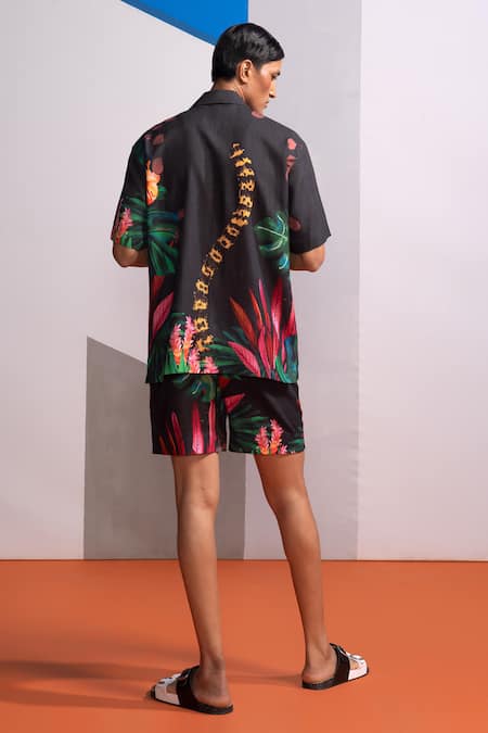 Nautanky Charcoal Feral Flora Shirt & Shorts Set 