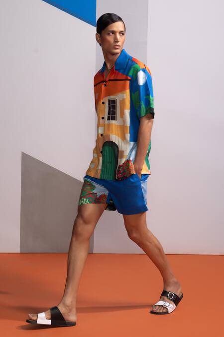 Buy Nautanky Multi Color Cotton, Linen House Print Shirt And Shorts Set Online at Aza Fashions Buy_Nautanky_Multi Color Cotton, Linen House Print Shirt And Shorts Set _Online_at_Aza_Fashions