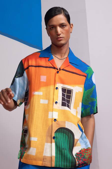 Buy Nautanky Multi Color Cotton, Linen House Print Shirt And Shorts Set Buy_Nautanky_Multi Color Cotton, Linen House Print Shirt And Shorts Set