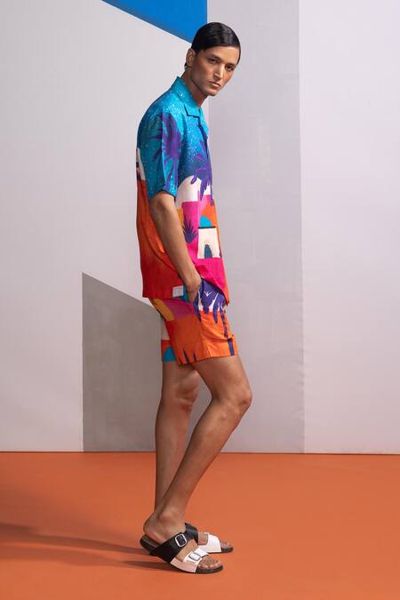 Nautanky Multi Color Cotton, Linen Moonkissed Tropics Shirt And Shorts Set Online at Aza Fashions Nautanky_Multi Color Cotton, Linen Moonkissed Tropics Shirt And Shorts Set _Online_at_Aza_Fashions