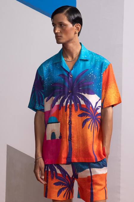 Buy Nautanky Multi Color Cotton, Linen Moonkissed Tropics Shirt And Shorts Set Online at Aza Fashions Buy_Nautanky_Multi Color Cotton, Linen Moonkissed Tropics Shirt And Shorts Set _Online_at_Aza_Fashions