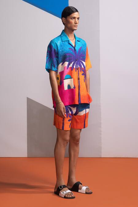 Nautanky Multi Color Cotton, Linen Moonkissed Tropics Shirt And Shorts Set at Aza Fashions Nautanky_Multi Color Cotton, Linen Moonkissed Tropics Shirt And Shorts Set _at_Aza_Fashions