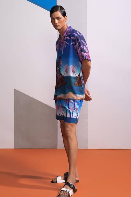 Buy Nautanky Blue Cotton, Linen Seafoam Stardust Shirt And Shorts Set Online at Aza Fashions Buy_Nautanky_Blue Cotton, Linen Seafoam Stardust Shirt And Shorts Set _Online_at_Aza_Fashions