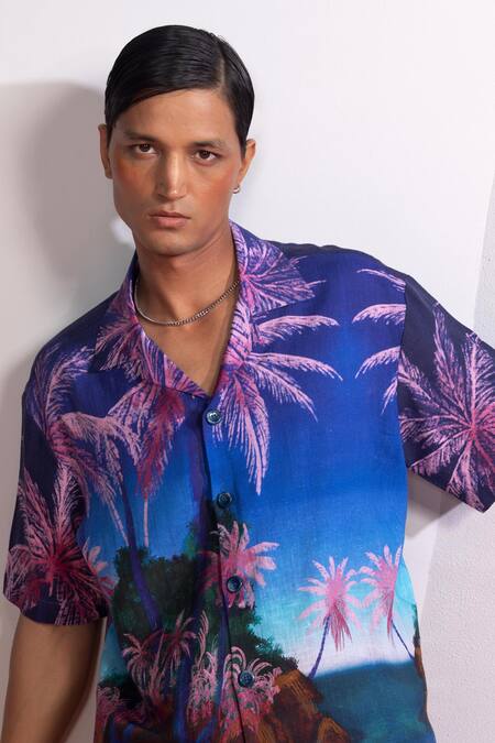 Nautanky Blue Cotton, Linen Seafoam Stardust Shirt And Shorts Set at Aza Fashions Nautanky_Blue Cotton, Linen Seafoam Stardust Shirt And Shorts Set _at_Aza_Fashions