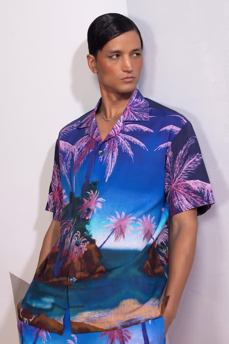 Buy Nautanky Blue Cotton, Linen Seafoam Stardust Shirt And Shorts Set Buy_Nautanky_Blue Cotton, Linen Seafoam Stardust Shirt And Shorts Set