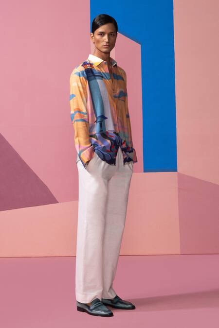 Buy Nautanky Orange Cotton, Linen Designer Lighthouse Full Sleeve Shirt Online at Aza Fashions Buy_Nautanky_Orange Cotton, Linen Designer Lighthouse Full Sleeve Shirt _Online_at_Aza_Fashions