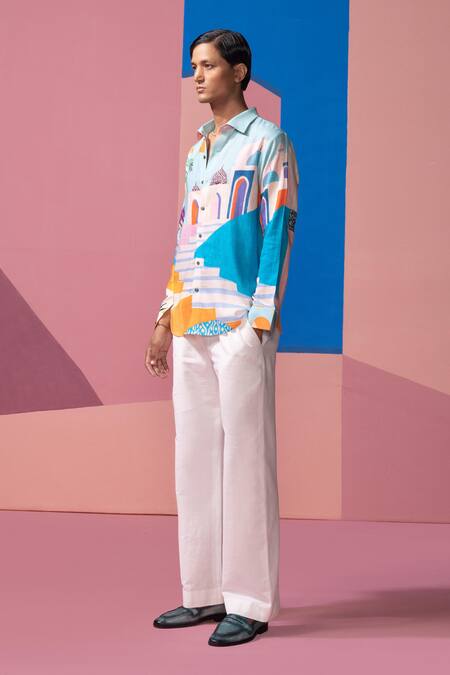 Nautanky_Blue Cotton, Linen, Satin Designer Ice Full Sleeve Shirt _Online_at_Aza_Fashions