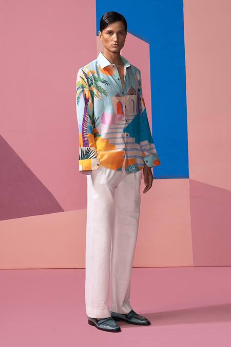 Buy_Nautanky_Blue Cotton, Linen, Satin Designer Ice Full Sleeve Shirt _Online_at_Aza_Fashions