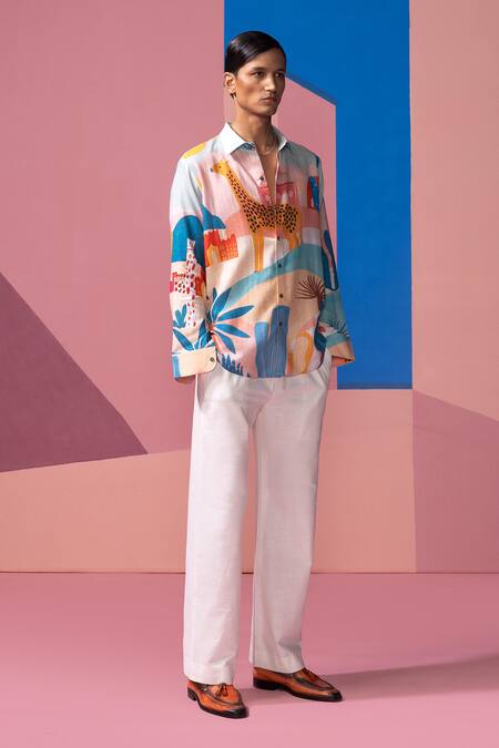 Buy Nautanky Blue Cotton, Linen, Satin Sunset Safari Full Sleeve Shirt Online at Aza Fashions Buy_Nautanky_Blue Cotton, Linen, Satin Sunset Safari Full Sleeve Shirt _Online_at_Aza_Fashions