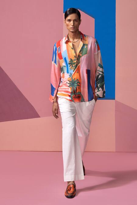 Shop_Nautanky_Pink Cotton, Linen, Satin Ascending Horizons Full Sleeve Shirt _Online_at_Aza_Fashions