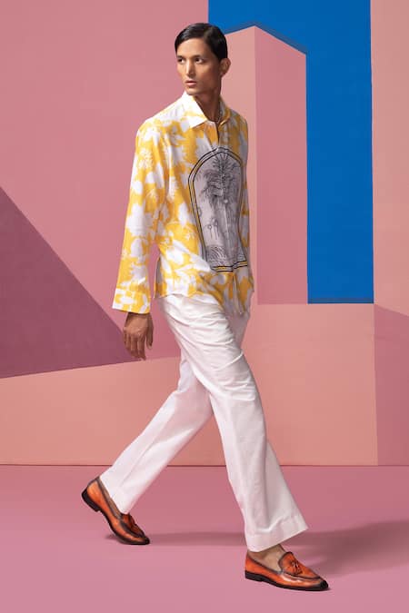 Buy_Nautanky_Yellow Cotton, Linen, Satin Window Pane Full Sleeve Shirt _Online_at_Aza_Fashions