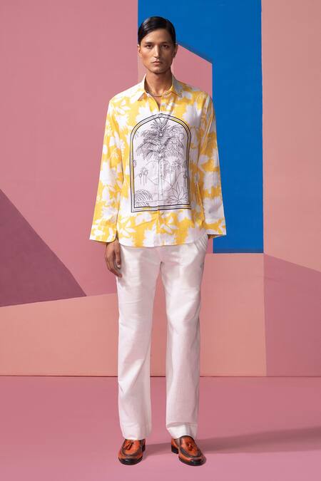 Shop_Nautanky_Yellow Cotton, Linen, Satin Window Pane Full Sleeve Shirt _Online_at_Aza_Fashions