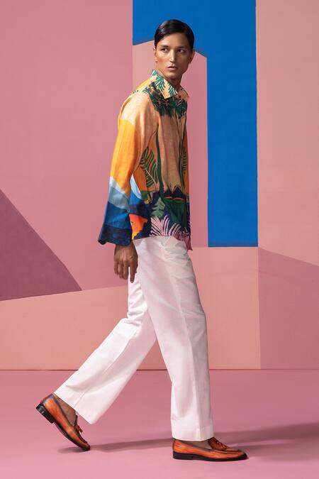 Buy_Nautanky_Orange Cotton, Linen, Satin Sunset Full Sleeve Shirt _Online_at_Aza_Fashions