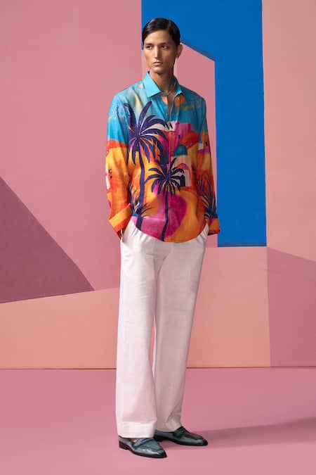 Nautanky Multi Color Cotton, Linen, Satin Sunlight In The Desert Full Sleeve Shirt 