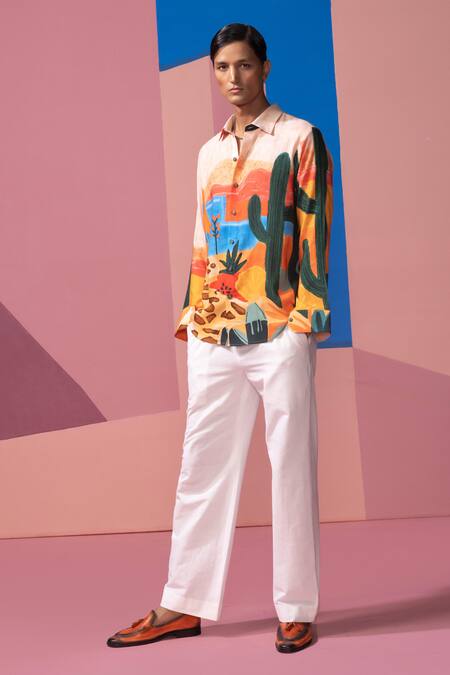 Buy Nautanky Peach Cotton, Linen, Satin Desert Print Full Sleeve Shirt Online at Aza Fashions Buy_Nautanky_Peach Cotton, Linen, Satin Desert Print Full Sleeve Shirt _Online_at_Aza_Fashions
