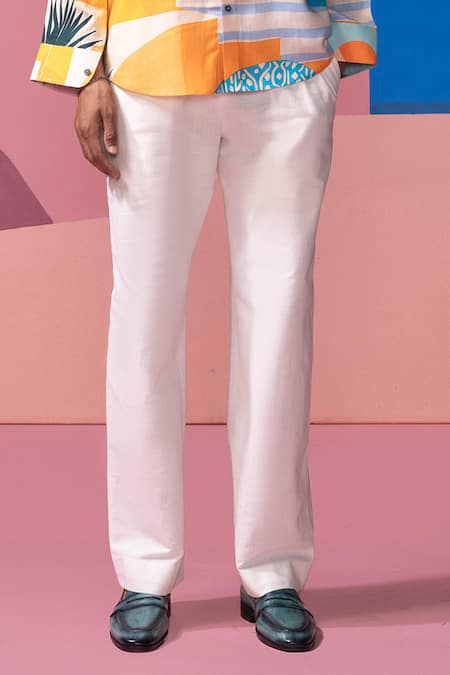Nautanky White Cotton, Linen Casual Trouser Online at Aza Fashions Nautanky_White Cotton, Linen Casual Trouser _Online_at_Aza_Fashions