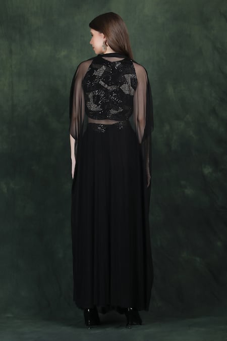 Label Ivish Black Hand Embroidered Cape Set 