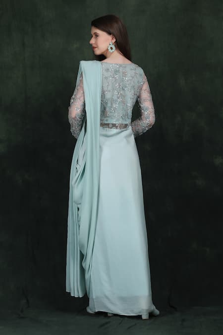 Label Ivish Hand Embroidered Draped Saree Gown 