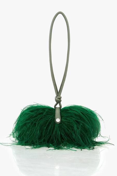 Outhouse_Green Feathered Designer Clutch _Online_at_Aza_Fashions