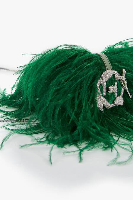 Buy_Outhouse_Green Feathered Designer Clutch _Online_at_Aza_Fashions