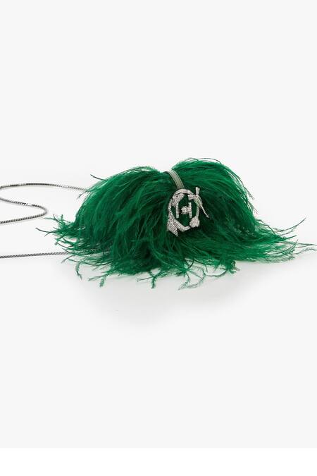 Buy_Outhouse_Green Feathered Designer Clutch 