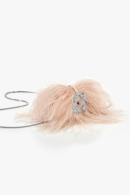 Buy_Outhouse_Pink Pearl Feathered Clutch _Online_at_Aza_Fashions