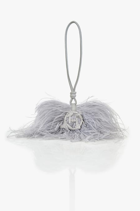 Outhouse Designer Silver Grey Feather Clutch 