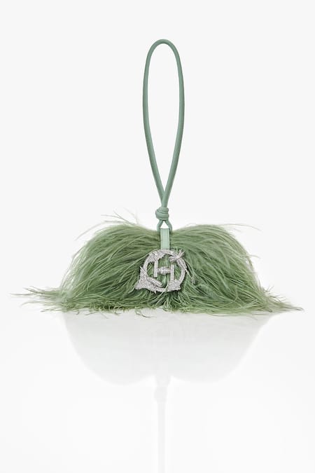 Outhouse Jade Green Designer Feather Clutch 