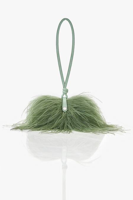 Outhouse_Green Rhinestones Jade Designer Feather Clutch _Online_at_Aza_Fashions