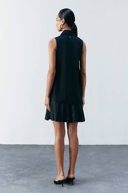 Shop Mellowdrama Black Cotton Embroidery Collared Floral Embellished Shirt Dress at Aza Fashions Shop_Mellowdrama_Black Cotton Embroidery Collared Floral Embellished Shirt Dress_at_Aza_Fashions