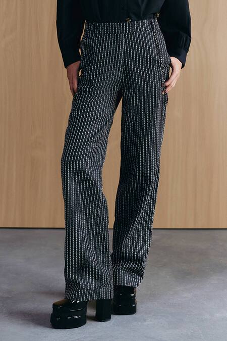 Buy_Mellowdrama_Black Cotton Embroidery Denim Jeans_Online_at_Aza_Fashions