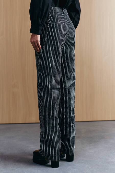 Mellowdrama_Black Cotton Embroidery Denim Jeans_at_Aza_Fashions