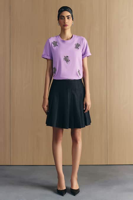Mellowdrama Black Cotton Pleated Denim Skirt 