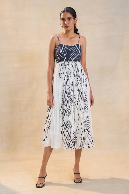 Shop_Vedika M_Black Square Neck And White Chevron Shell Dress _Online_at_Aza_Fashions