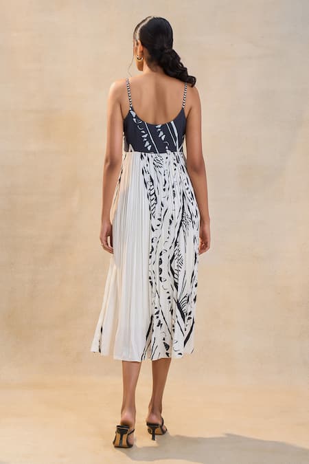 Shop_Vedika M_Black Square Neck And White Chevron Shell Dress _at_Aza_Fashions