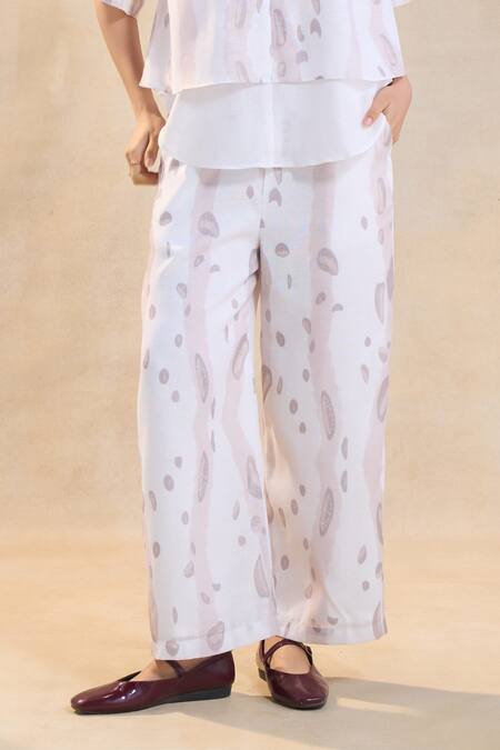 Buy Vedika M White Cotton, Linen Collared Waterdrop Print Pant Set Online at Aza Fashions Buy_Vedika M_White Cotton, Linen Collared Waterdrop Print Pant Set _Online_at_Aza_Fashions
