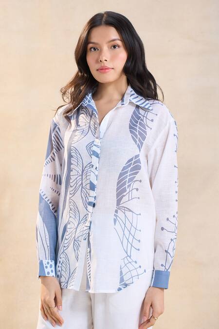 Vedika M_Gray Cotton, Linen Collared Designer Jelly Fish Pant Set _at_Aza_Fashions